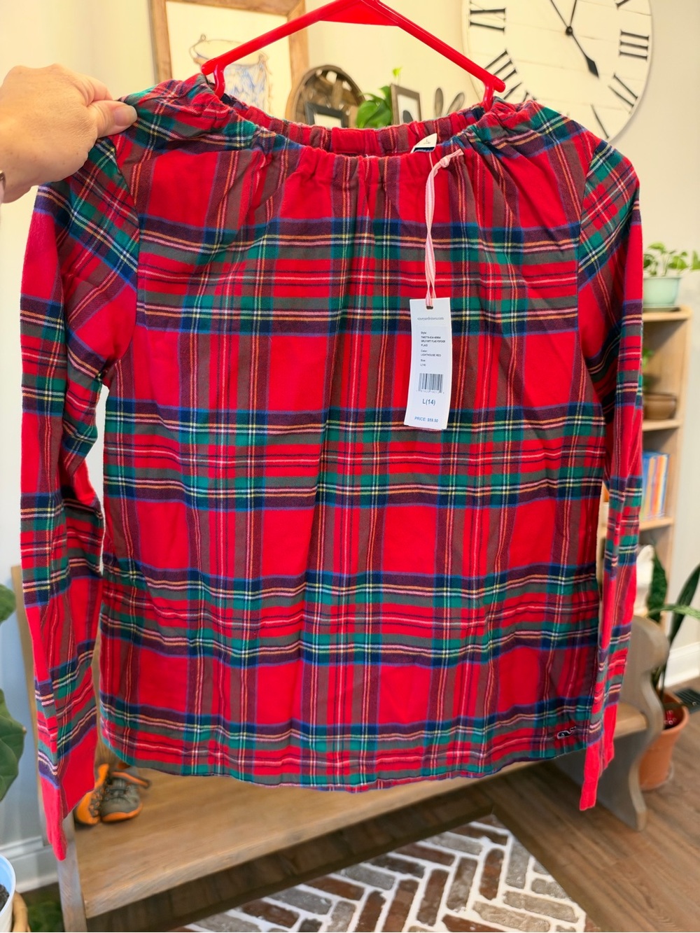 Vineyard Vines Red Plaid Long-Sleeve Girls' Top
